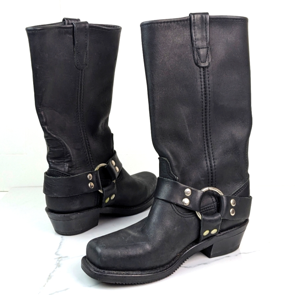 Double H Black Leather Motorcycle Boots Ladies 6